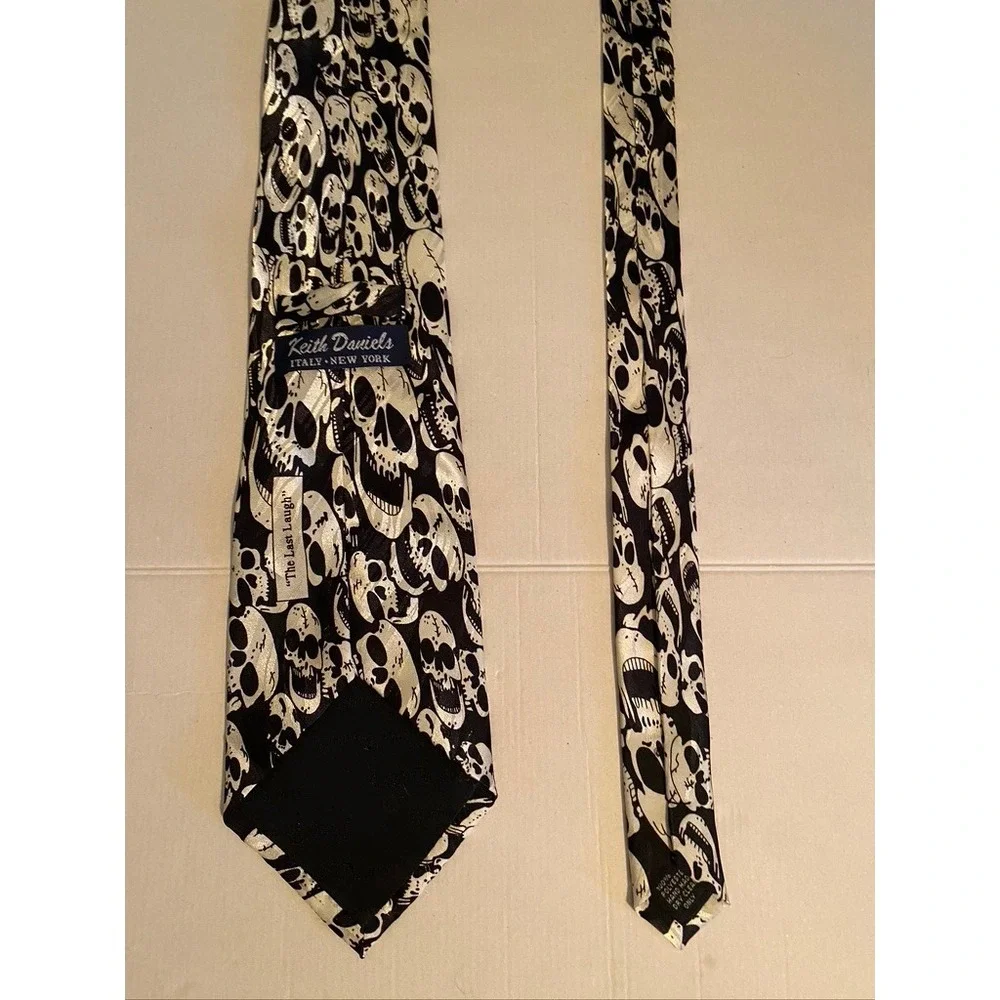 Keith Daniels The Last Laugh Skull Necktie Black Silver Gothic Punk Handmade Tie